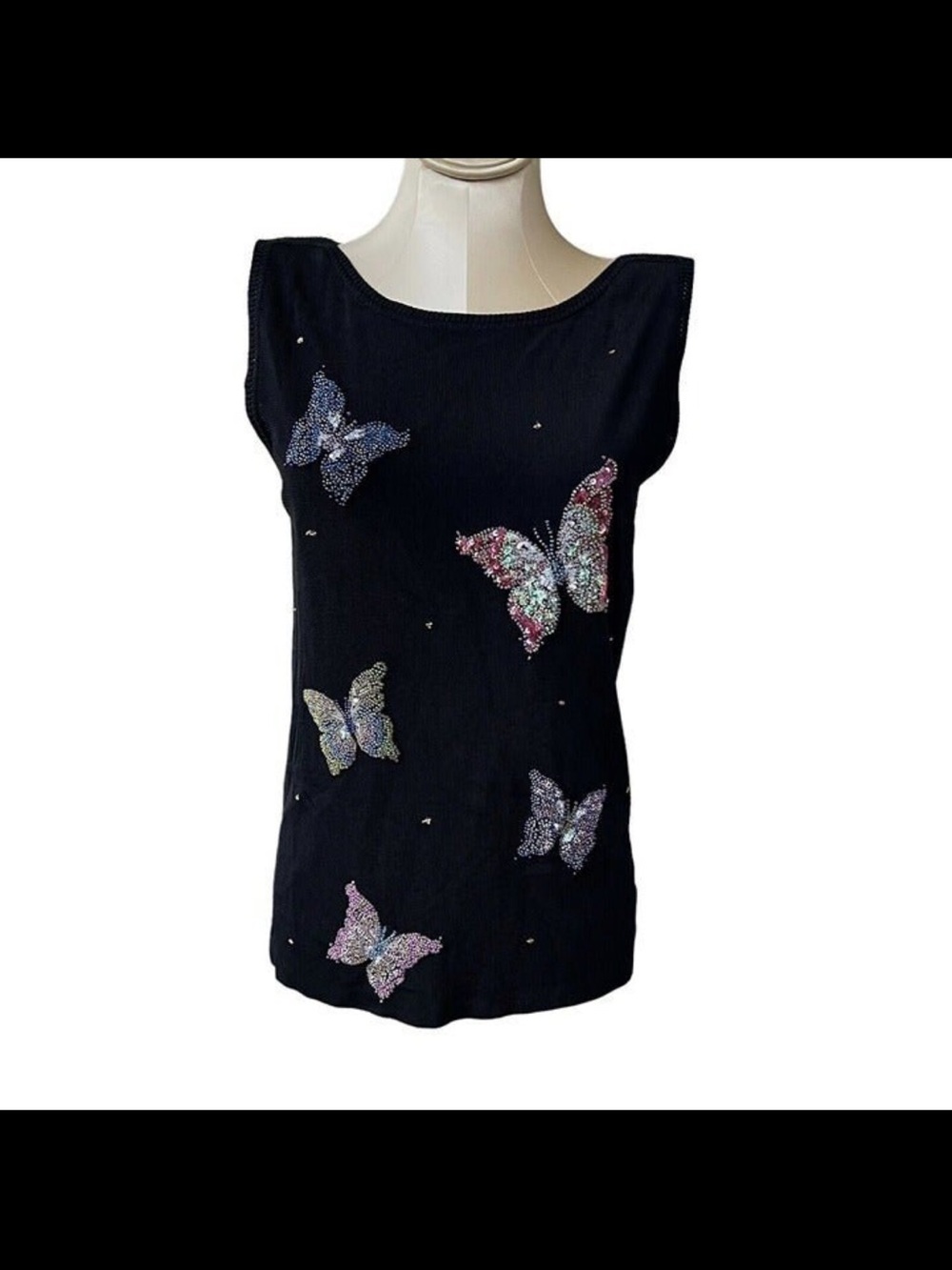 Sweaterworks Black Sequin Butterfly Tank Top